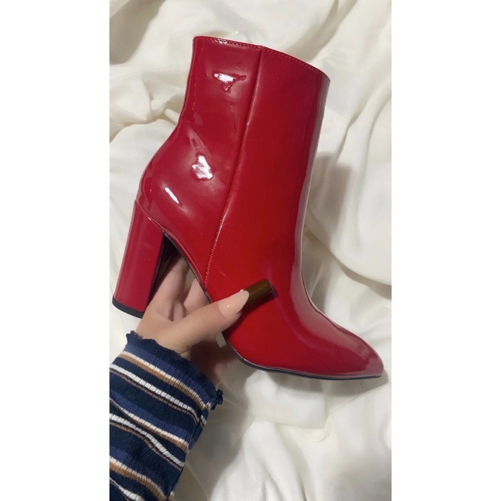 Red Patent Block Heel Bootie - Picture 7 of 7